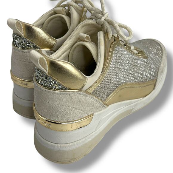 Michael Kors Lolly Trainer Wedge Sneakers 7.5 Metallic Silver gold Glitter EUC - Picture 2 of 16